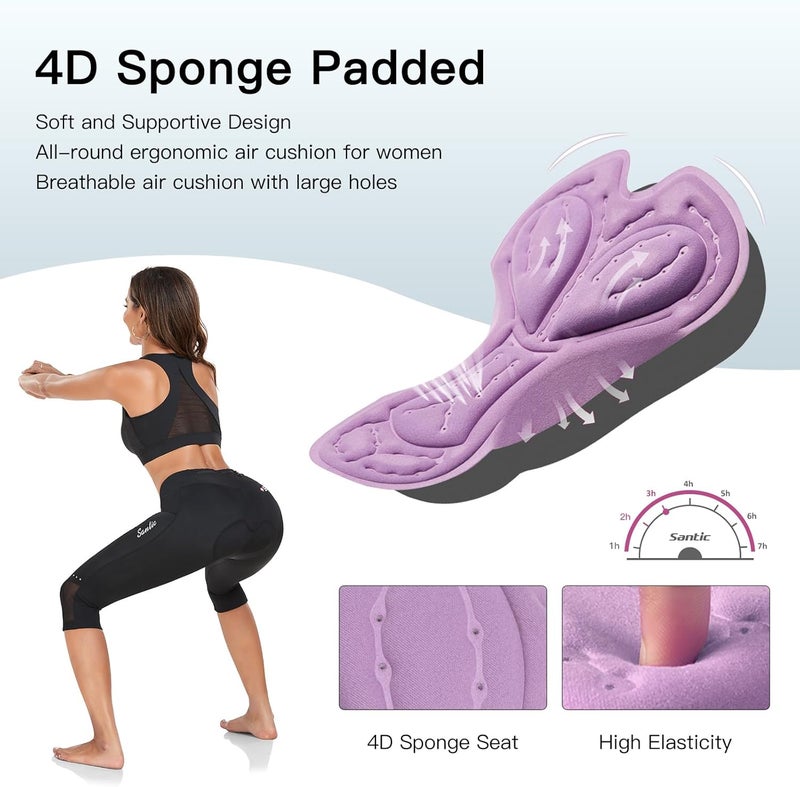 Santic Women's Cycling Pants High Waist 4D Padded Cycling Capris Shorts 3/4 Biking Leggings Pants with Pockets - Image 2